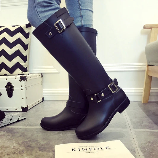 Women gumboots black galoshes horse boots